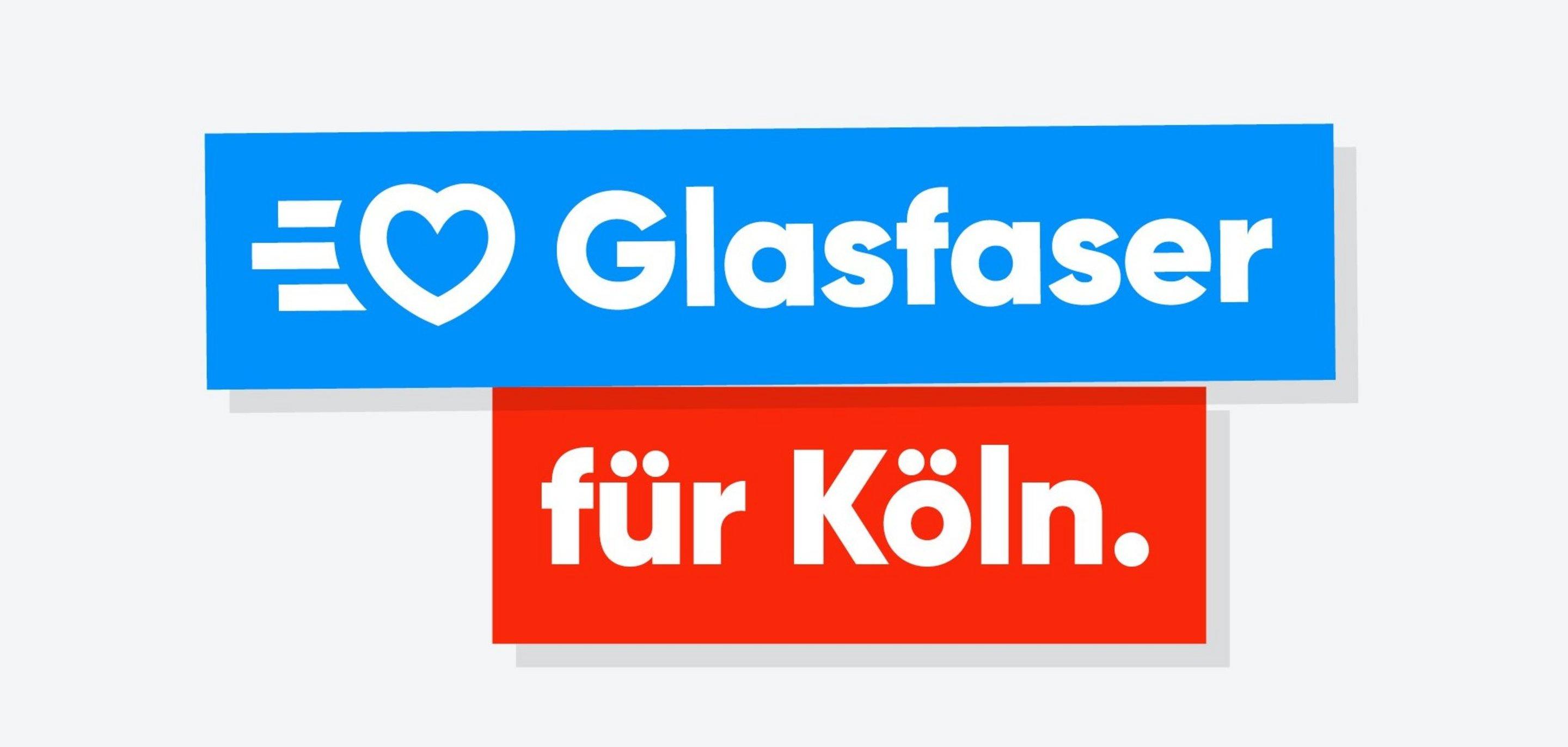 Werbestörer mit blauem und roten Balken Glasfaser Köln