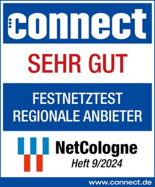 Auszeichnung von Connect mit seht gut beim Festnetztest Regionale Anbieter 2024 Auszeichnung von Connect mit seht gut beim Festnetztest Regionale Anbieter 2024